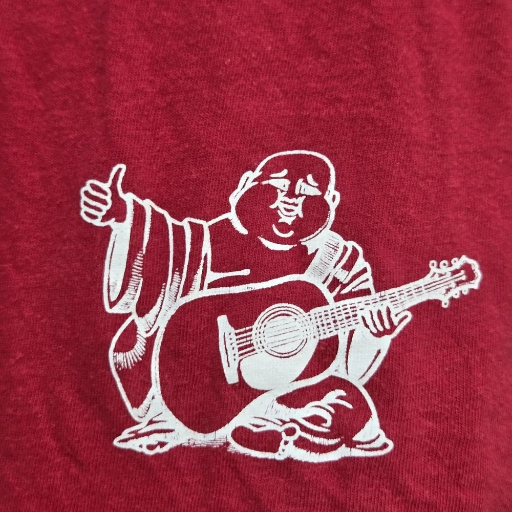 True Religion Shirt Mens XS Red V Neck Buddha Guitar Graphic Tee Tagless Music
